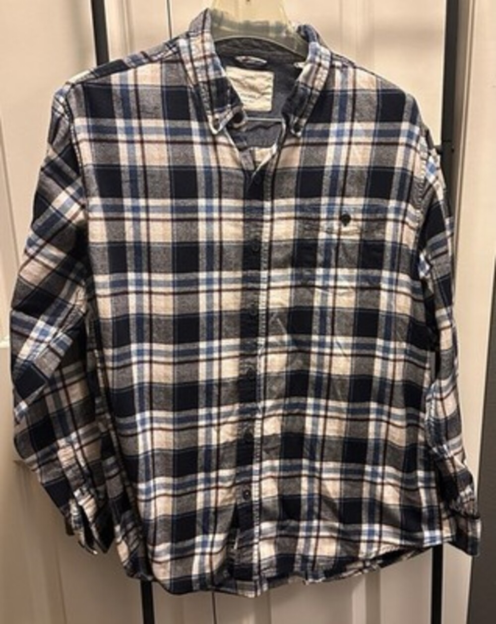 Weatherproof Vintage Mens Large Blue Plaid Flannel Button Up Shirt L